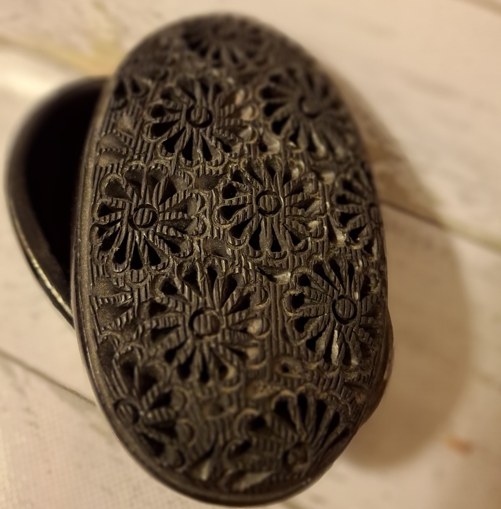 Boho Black Adobe Floral Artsinal Jewelry Dish